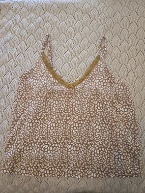 SHEIN Tan and White Leopard Print Lace-Trim Cami